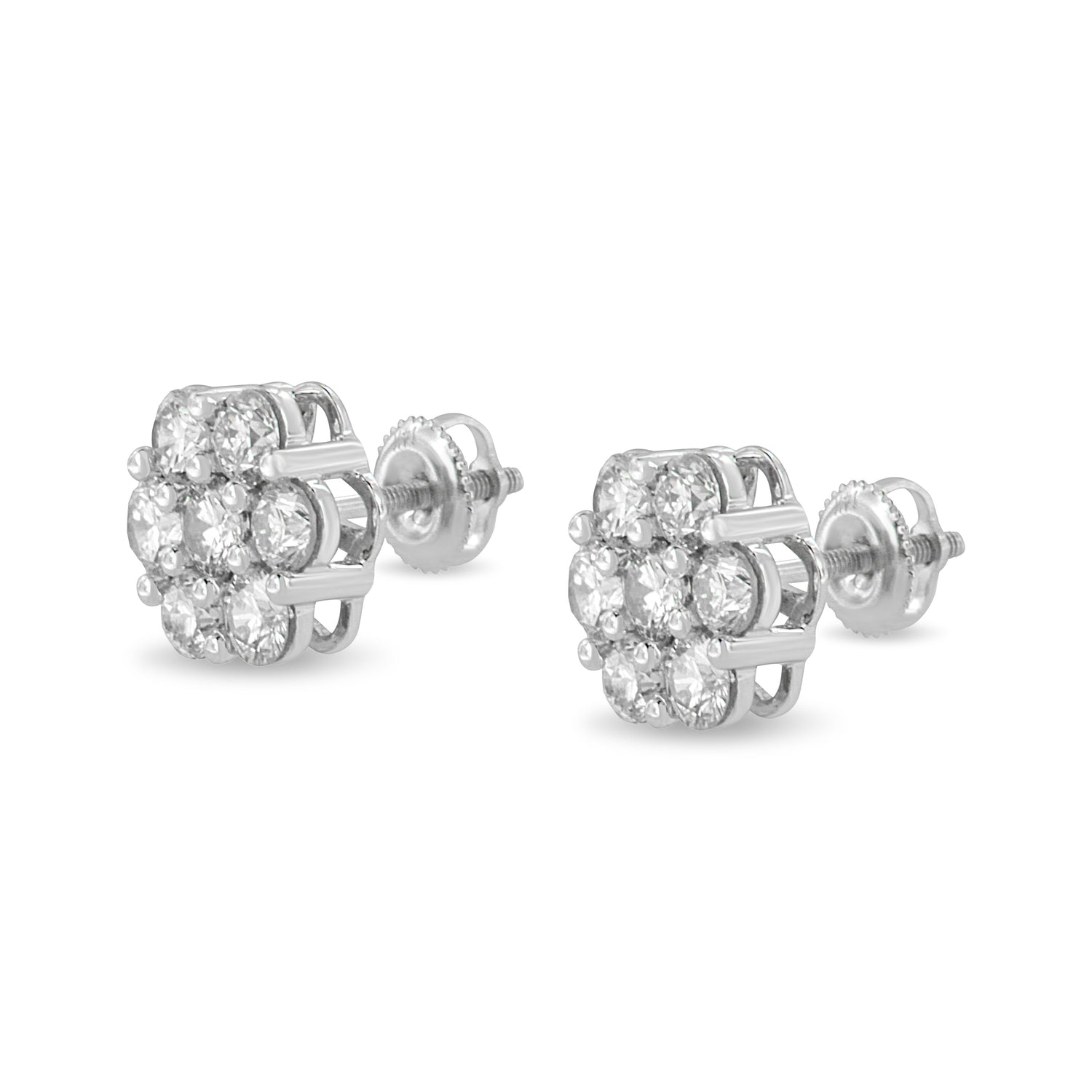 14K White Gold 3 cttw Prong Set Round-Cut Diamond Floral Cluster Stud Earring (I-J Color, SI1-SI2 Clarity) by Bids.com