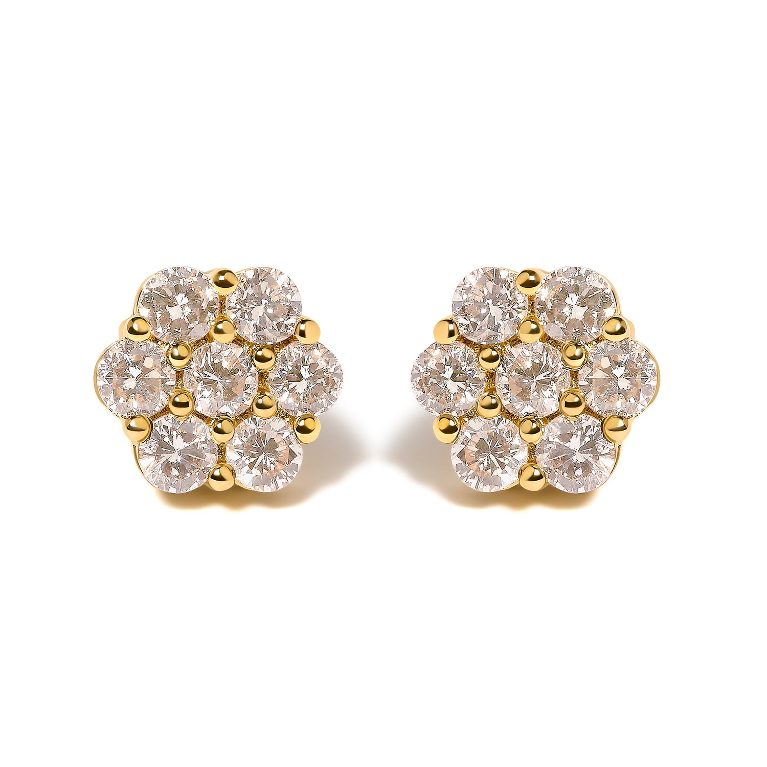 14K Yellow Gold 3.0 Cttw Diamond Floral Cluster Stud Earring by Bids.com