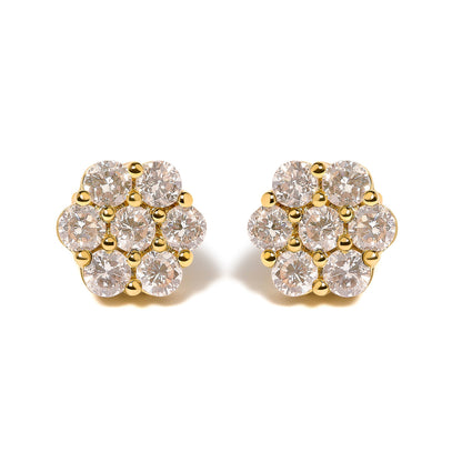 14K Yellow Gold 3.0 Cttw Diamond Floral Cluster Stud Earring by Bids.com