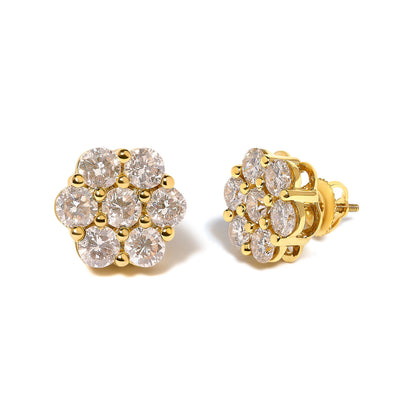 14K Yellow Gold 3.0 Cttw Diamond Floral Cluster Stud Earring by Bids.com