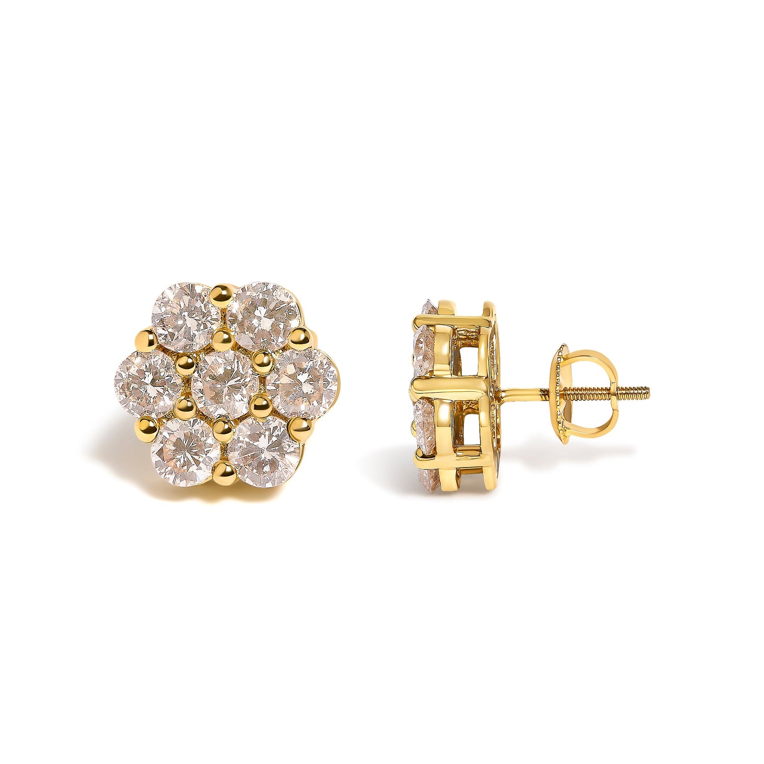 14K Yellow Gold 3.0 Cttw Diamond Floral Cluster Stud Earring by Bids.com