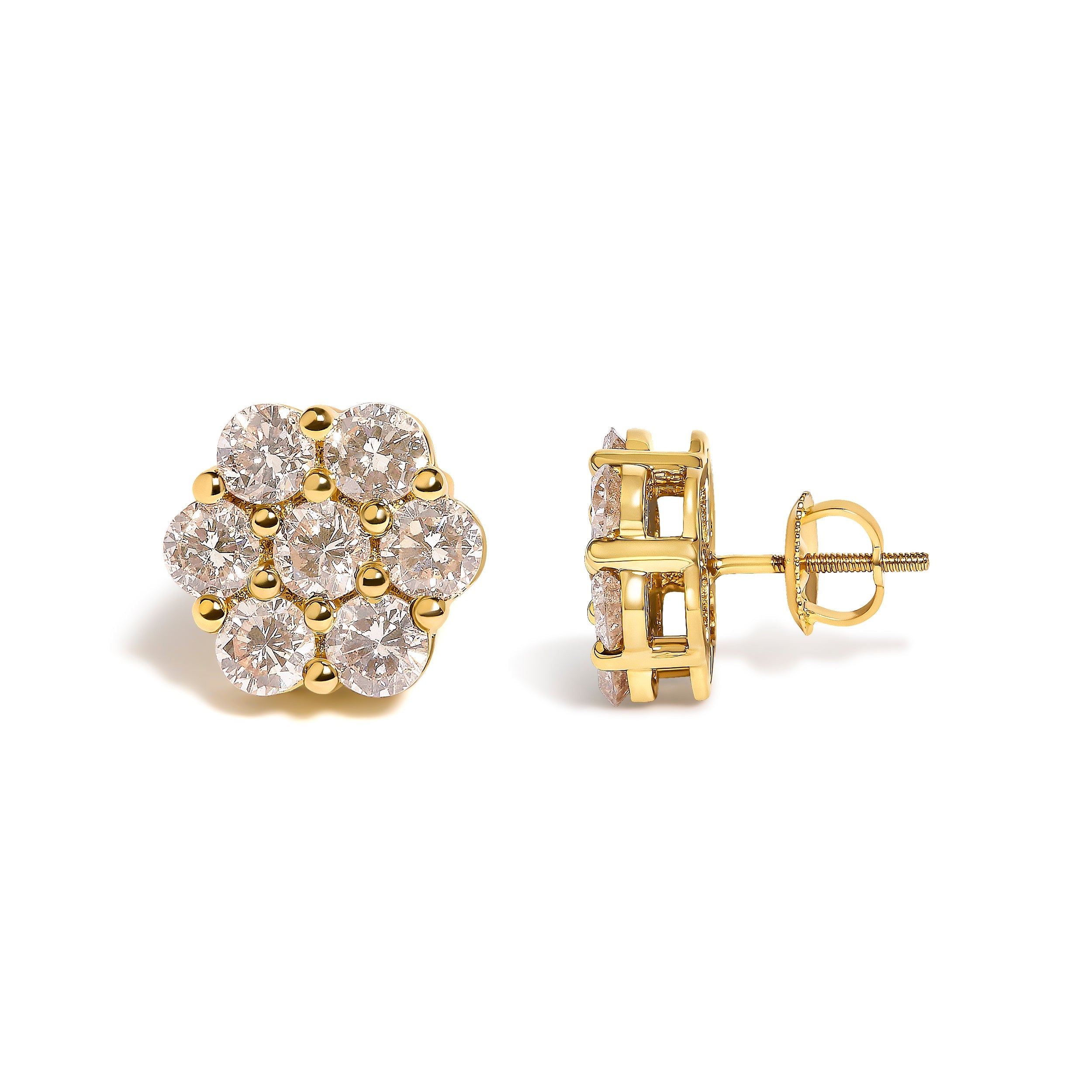 14K Yellow Gold 3.0 Cttw Diamond Floral Cluster Stud Earring by Bids.com