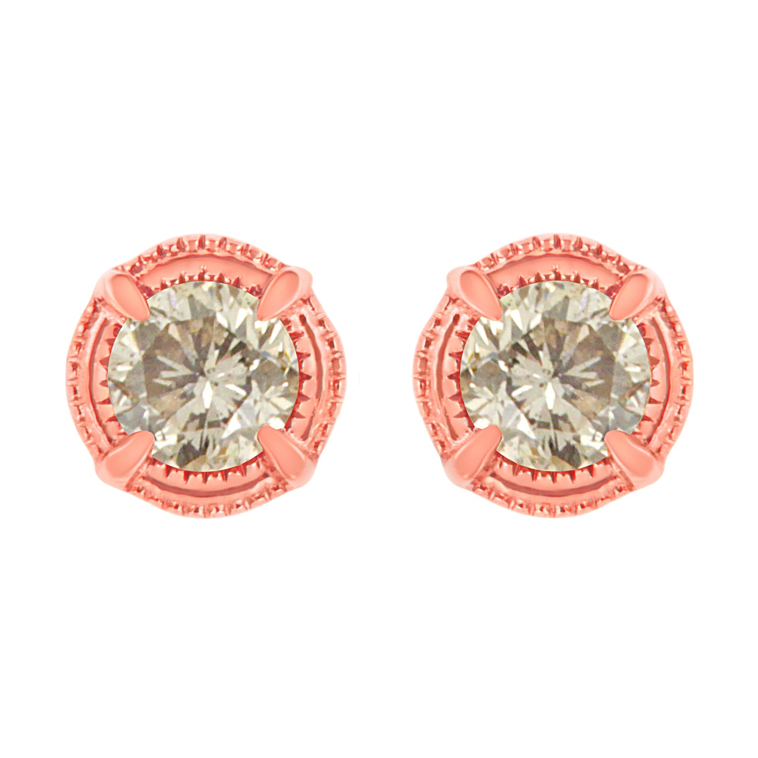 14K Yellow Gold Plated .925 Sterling Silver 1.0 Cttw Round Brilliant Cut Diamond Solitaire Milgrain Stud Earrings (K-L Color, I2-I3 Clarity) by Bids.com