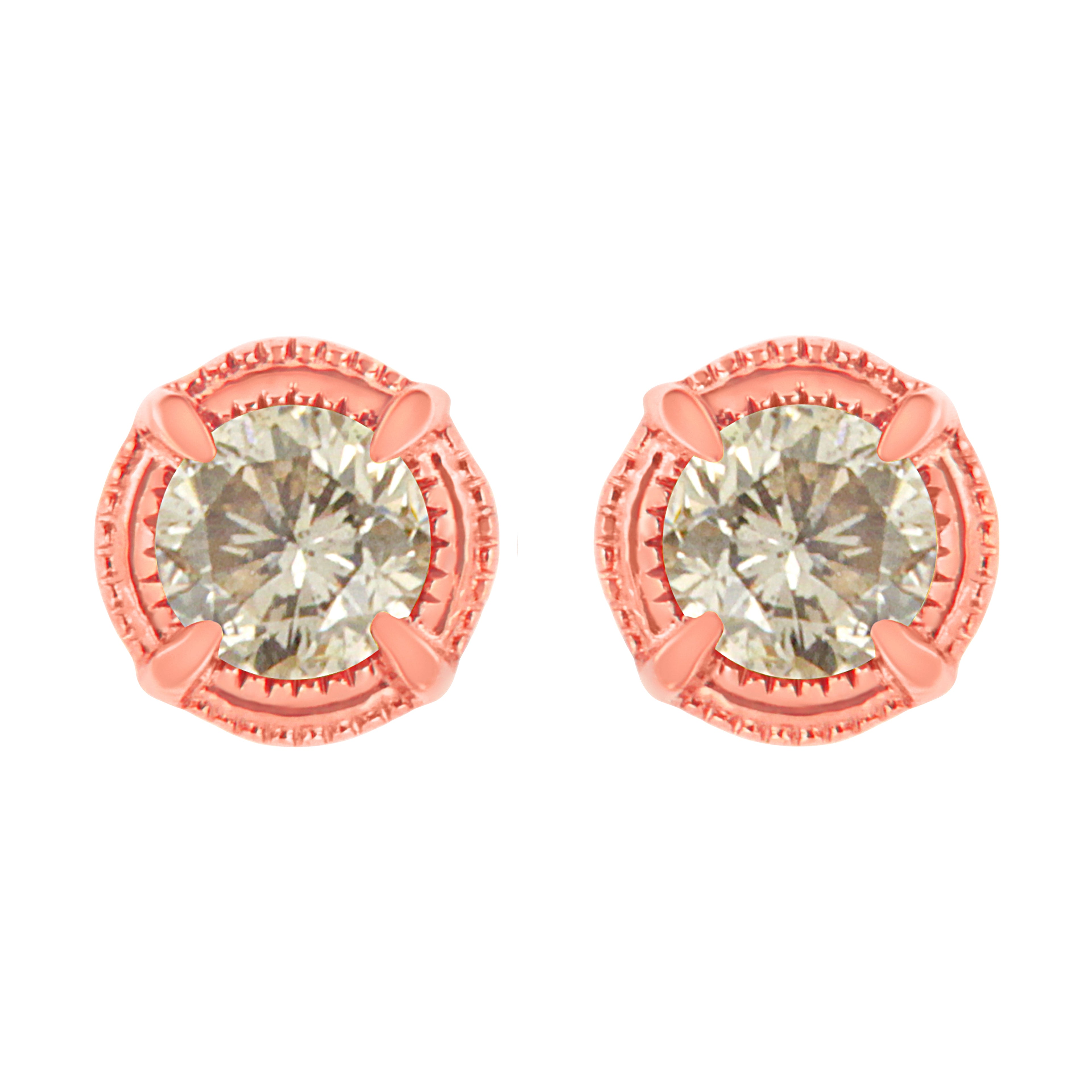 14K Yellow Gold Plated .925 Sterling Silver 1.0 Cttw Round Brilliant Cut Diamond Solitaire Milgrain Stud Earrings (K-L Color, I2-I3 Clarity) by Bids.com
