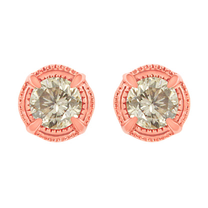 14K Yellow Gold Plated .925 Sterling Silver 1.0 Cttw Round Brilliant Cut Diamond Solitaire Milgrain Stud Earrings (K-L Color, I2-I3 Clarity) by Bids.com