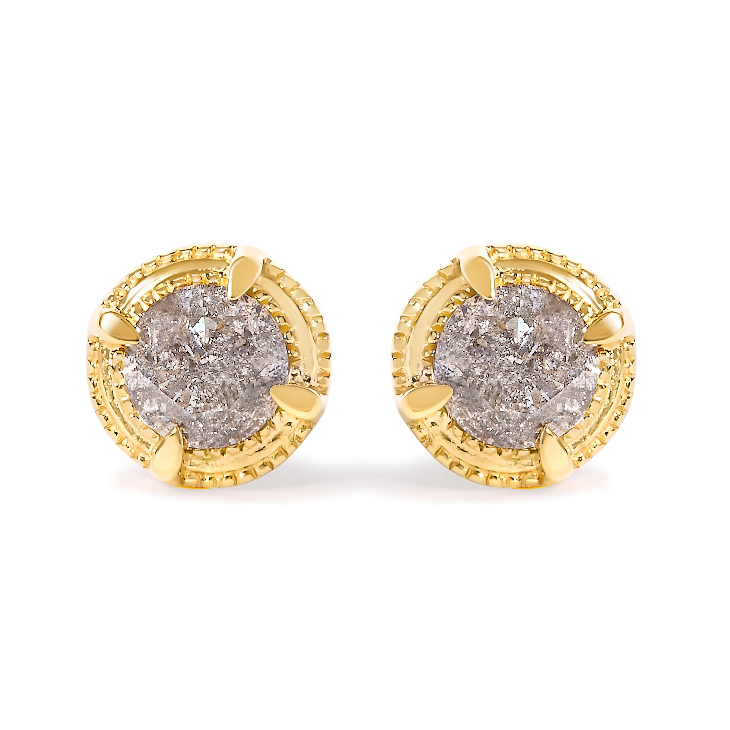 14K Yellow Gold Plated .925 Sterling Silver 1.0 Cttw Round Brilliant Cut Diamond Solitaire Milgrain Stud Earrings (K-L Color, I2-I3 Clarity) by Bids.com