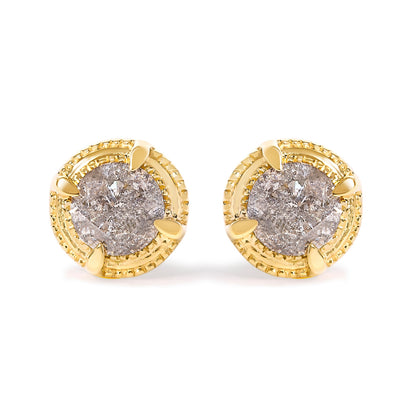 14K Yellow Gold Plated .925 Sterling Silver 1.0 Cttw Round Brilliant Cut Diamond Solitaire Milgrain Stud Earrings (K-L Color, I2-I3 Clarity) by Bids.com