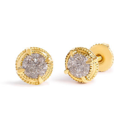14K Yellow Gold Plated .925 Sterling Silver 1.0 Cttw Round Brilliant Cut Diamond Solitaire Milgrain Stud Earrings (K-L Color, I2-I3 Clarity) by Bids.com
