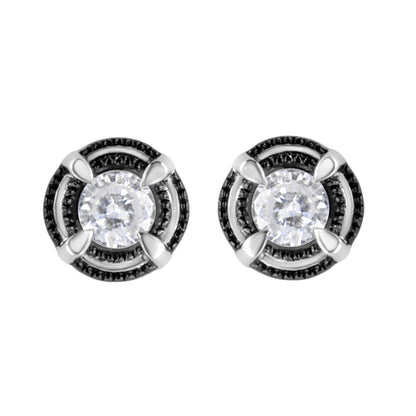 Black Rhodium Plated .925 Sterling Silver Round 1-1/2 cttw Diamond Double Halo 4-Prong Solitaire Milgrain Stud Earrings (H-I Color, I2-I3 Clarity) by Bids.com