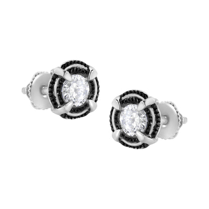 Black Rhodium Plated .925 Sterling Silver Round 1-1/2 cttw Diamond Double Halo 4-Prong Solitaire Milgrain Stud Earrings (H-I Color, I2-I3 Clarity) by Bids.com