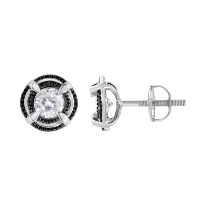 Black Rhodium Plated .925 Sterling Silver Round 1-1/2 cttw Diamond Double Halo 4-Prong Solitaire Milgrain Stud Earrings (H-I Color, I2-I3 Clarity) by Bids.com