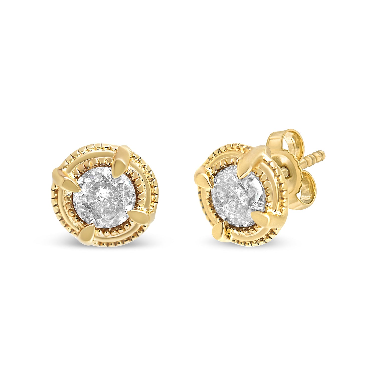 14K Yellow Gold Plated .925 Sterling Silver 1.0 Cttw Round Brilliant Cut Diamond Solitaire Milgrain Stud Earrings (K-L Color, I2-I3 Clarity) by Bids.com