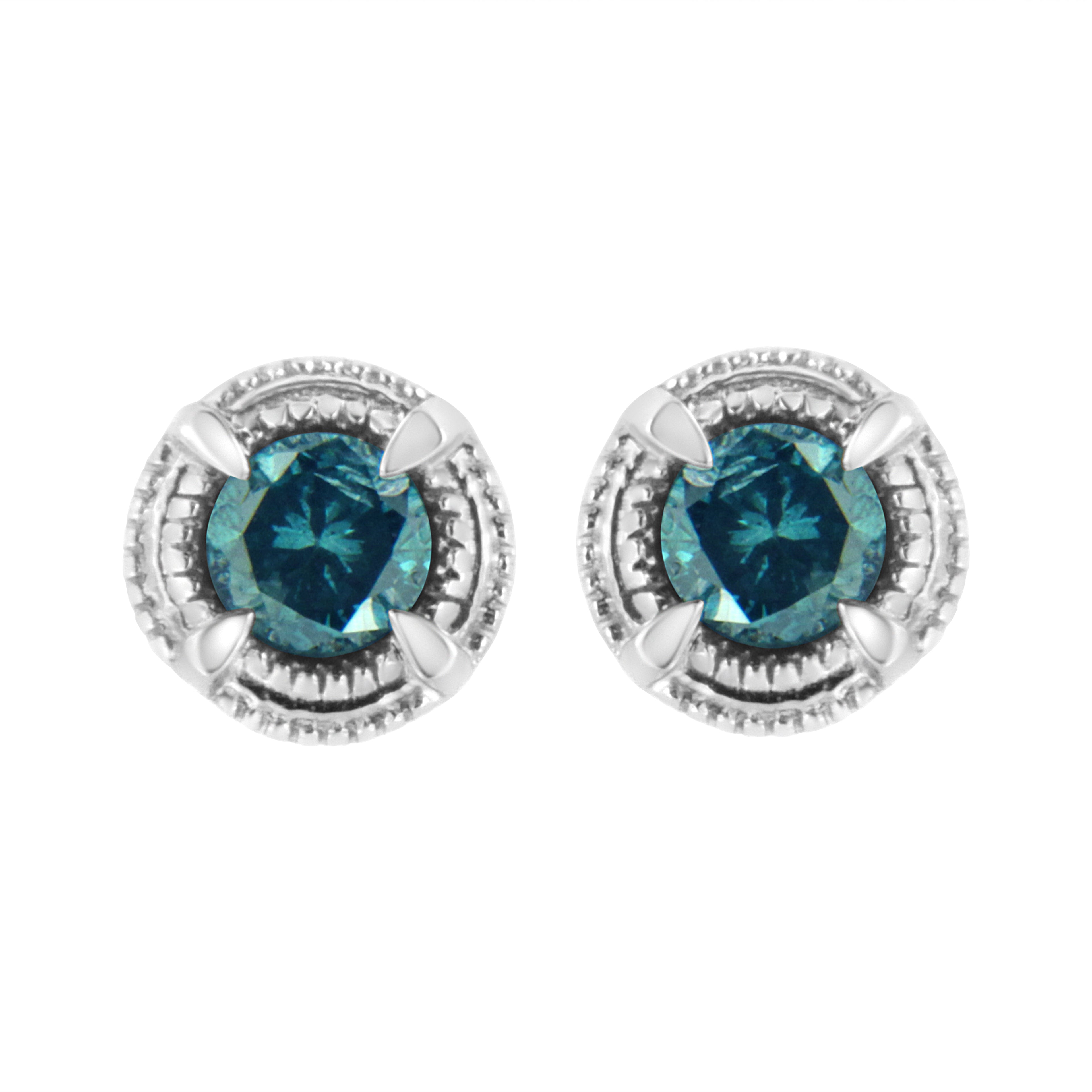 .925 Sterling Silver 1 cttw Treated Black Diamond Modern 4-Prong Solitaire Milgrain Stud Earrings (Black Color, I1-I2 Clarity) by Bids.com