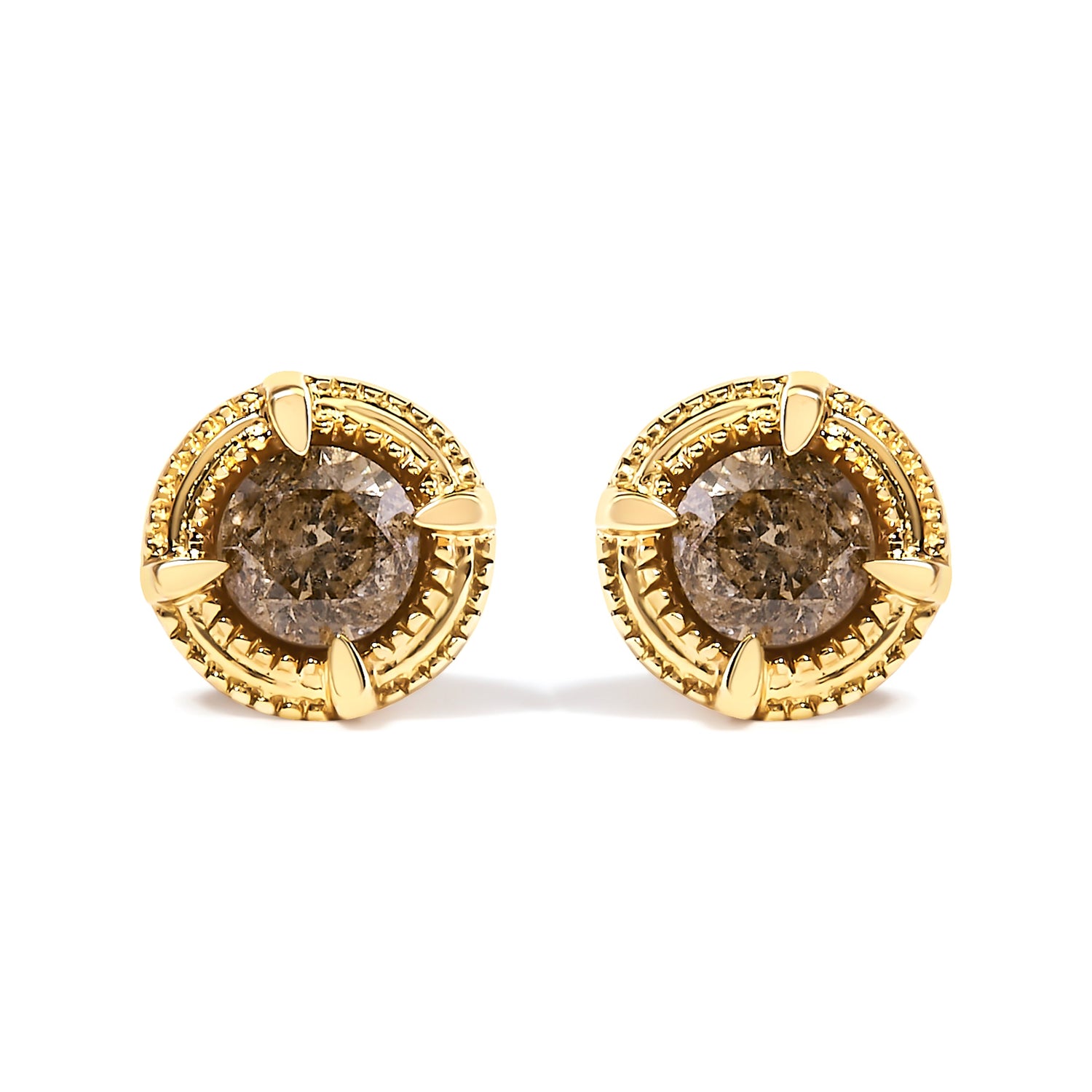 14K Yellow Gold Plated .925 Sterling Silver 1.0 Cttw Round Brilliant Cut Diamond Solitaire Milgrain Stud Earrings (K-L Color, I2-I3 Clarity) by Bids.com