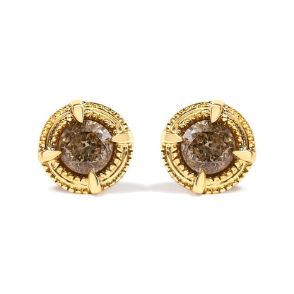 14K Yellow Gold Plated .925 Sterling Silver 1.0 Cttw Round Brilliant Cut Diamond Solitaire Milgrain Stud Earrings (K-L Color, I2-I3 Clarity) by Bids.com