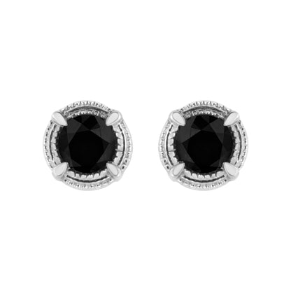 .925 Sterling Silver 1 cttw Treated Black Diamond Modern 4-Prong Solitaire Milgrain Stud Earrings (Black Color, I1-I2 Clarity) by Bids.com