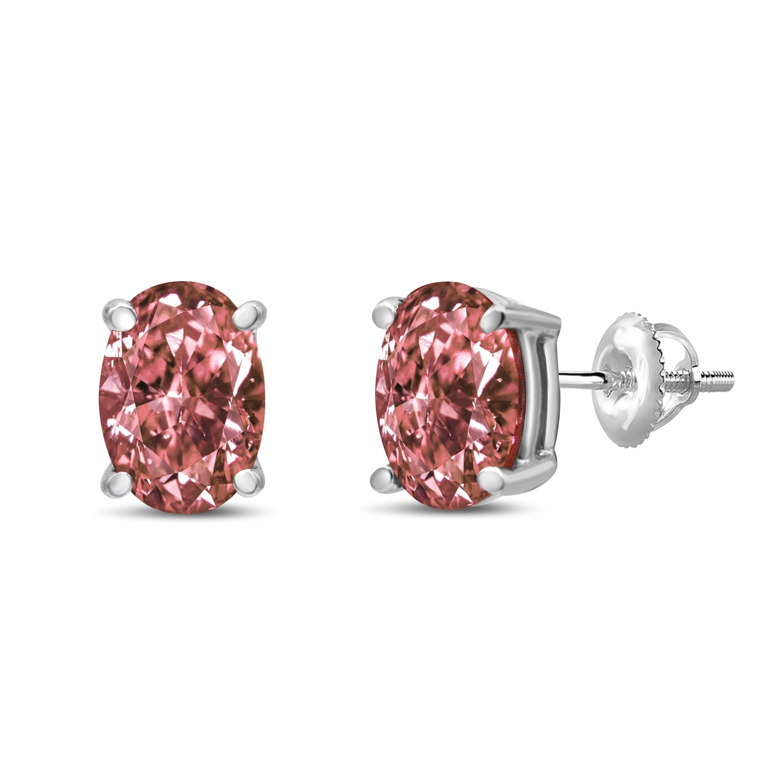 14K White Gold 1/2 Cttw Lab Grown Pink Oval 4 Prong Set Classic Diamond Solitaire Stud Earrings (Pink Color, VS2-SI1 Clarity)  DestGlow