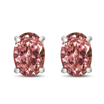 14K White Gold 1/2 Cttw Lab Grown Pink Oval 4 Prong Set Classic Diamond Solitaire Stud Earrings (Pink Color, VS2-SI1 Clarity)  DestGlow