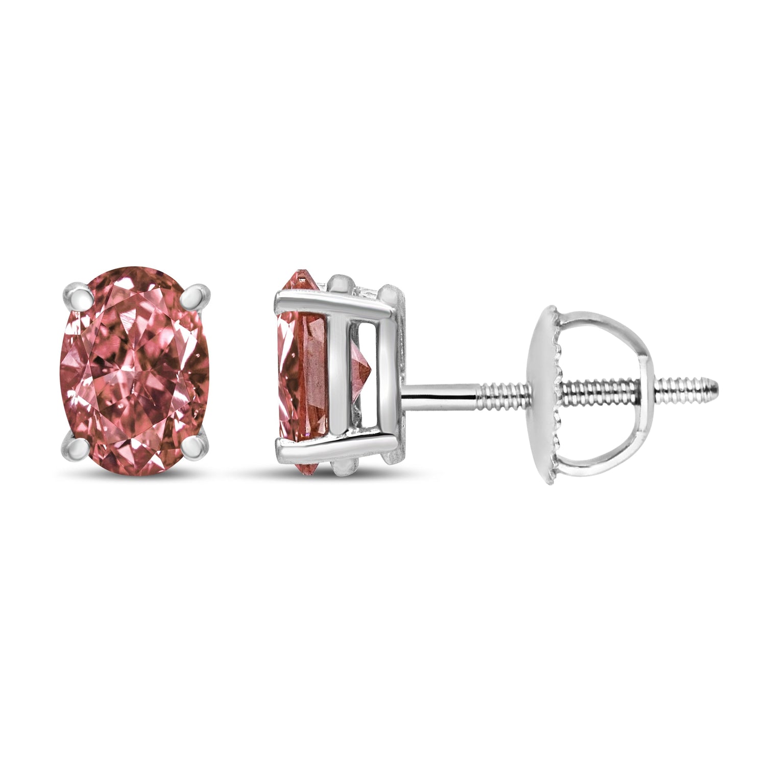 14K White Gold 1/2 Cttw Lab Grown Pink Oval 4 Prong Set Classic Diamond Solitaire Stud Earrings (Pink Color, VS2-SI1 Clarity)  DestGlow