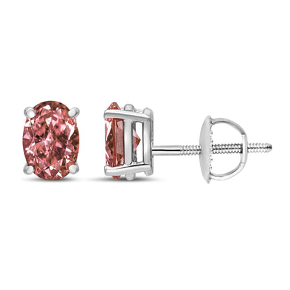 14K White Gold 1/2 Cttw Lab Grown Pink Oval 4 Prong Set Classic Diamond Solitaire Stud Earrings (Pink Color, VS2-SI1 Clarity)  DestGlow