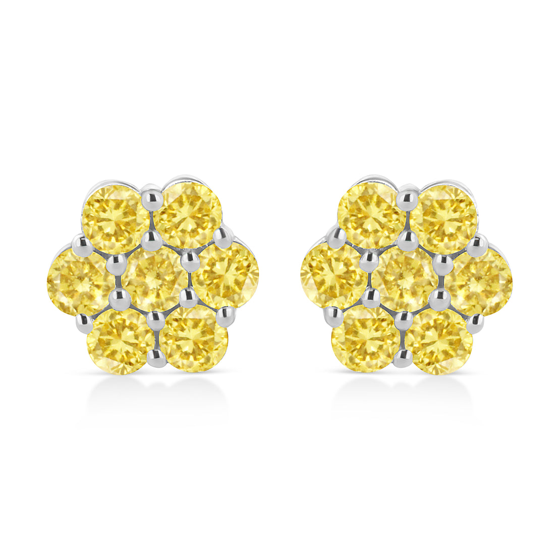 .925 Sterling Silver 1/4 Cttw Treated Yellow Diamond Floral Stud Earrings (Yellow Color, I1-I2 Clarity) by Bids.com