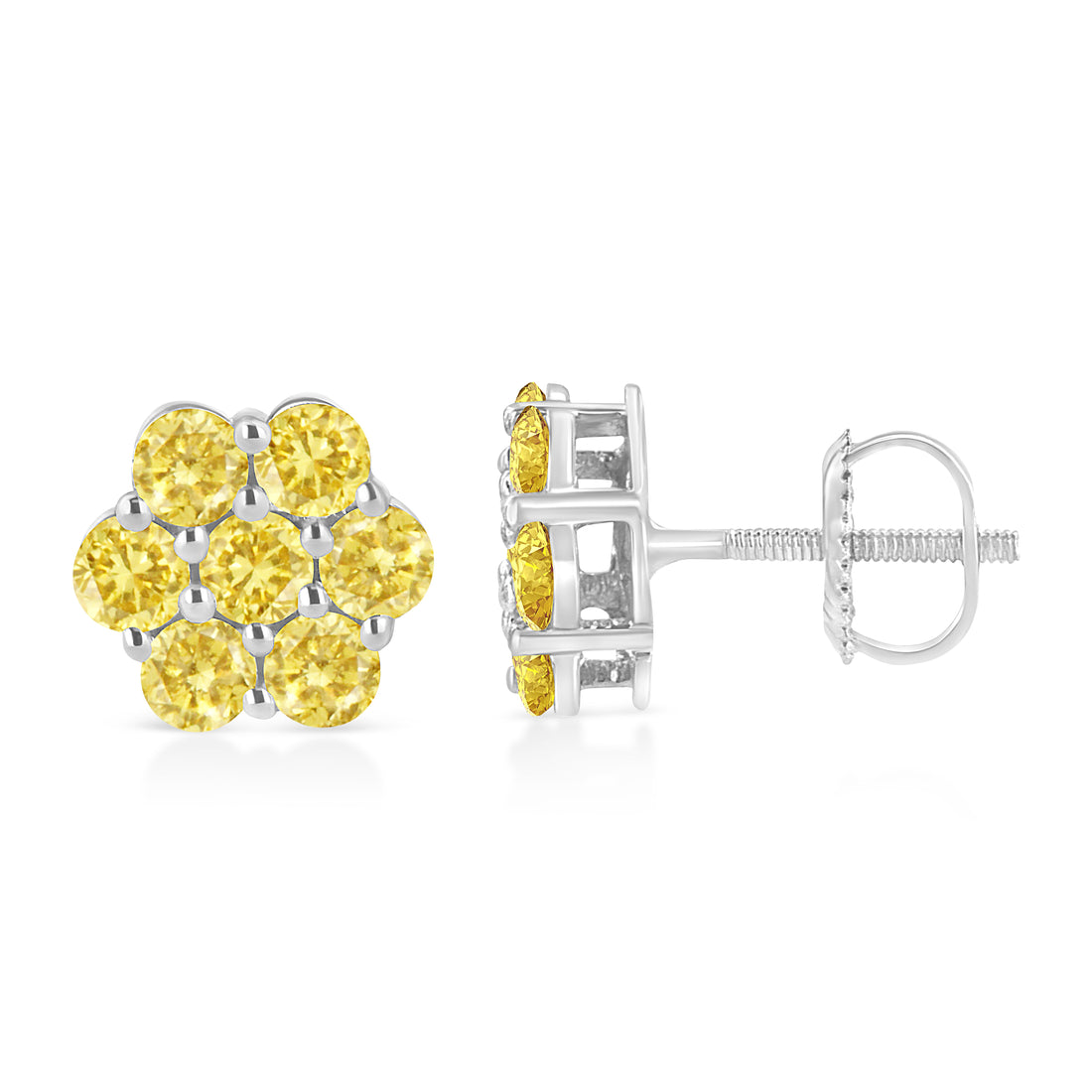 .925 Sterling Silver 1/4 Cttw Treated Yellow Diamond Floral Stud Earrings (Yellow Color, I1-I2 Clarity) by Bids.com
