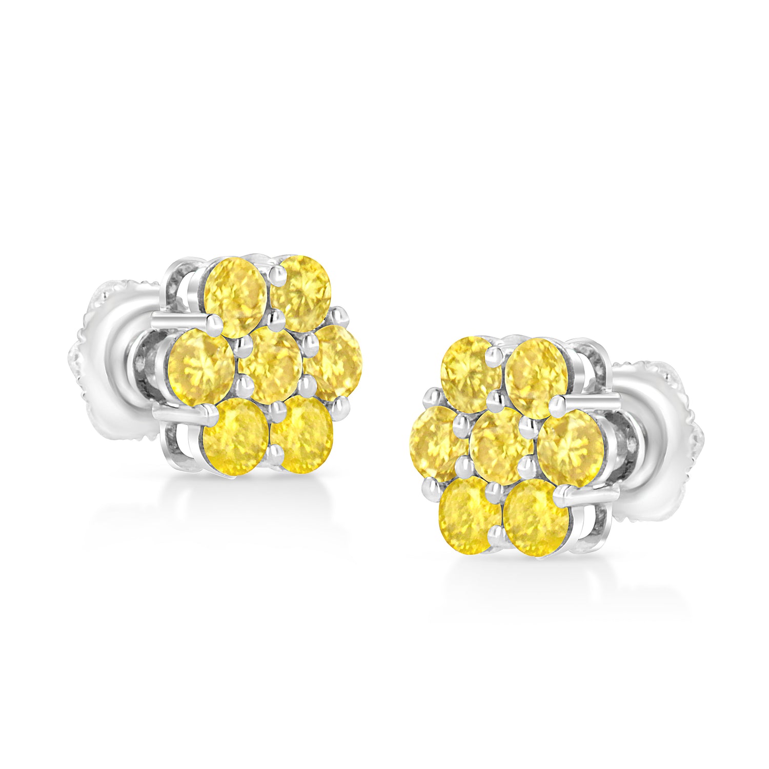 .925 Sterling Silver 1/4 Cttw Treated Yellow Diamond Floral Stud Earrings (Yellow Color, I1-I2 Clarity) by Bids.com