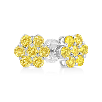 .925 Sterling Silver 1/4 Cttw Treated Yellow Diamond Floral Stud Earrings (Yellow Color, I1-I2 Clarity) by Bids.com