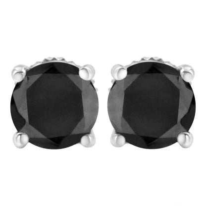 14K White Gold 2.00 Cttw Round Brilliant-Cut Black Diamond Classic 4-Prong Stud Earrings with Screw Backs (Fancy Color-Enhanced, I2-I3 Clarity) by Bids.com