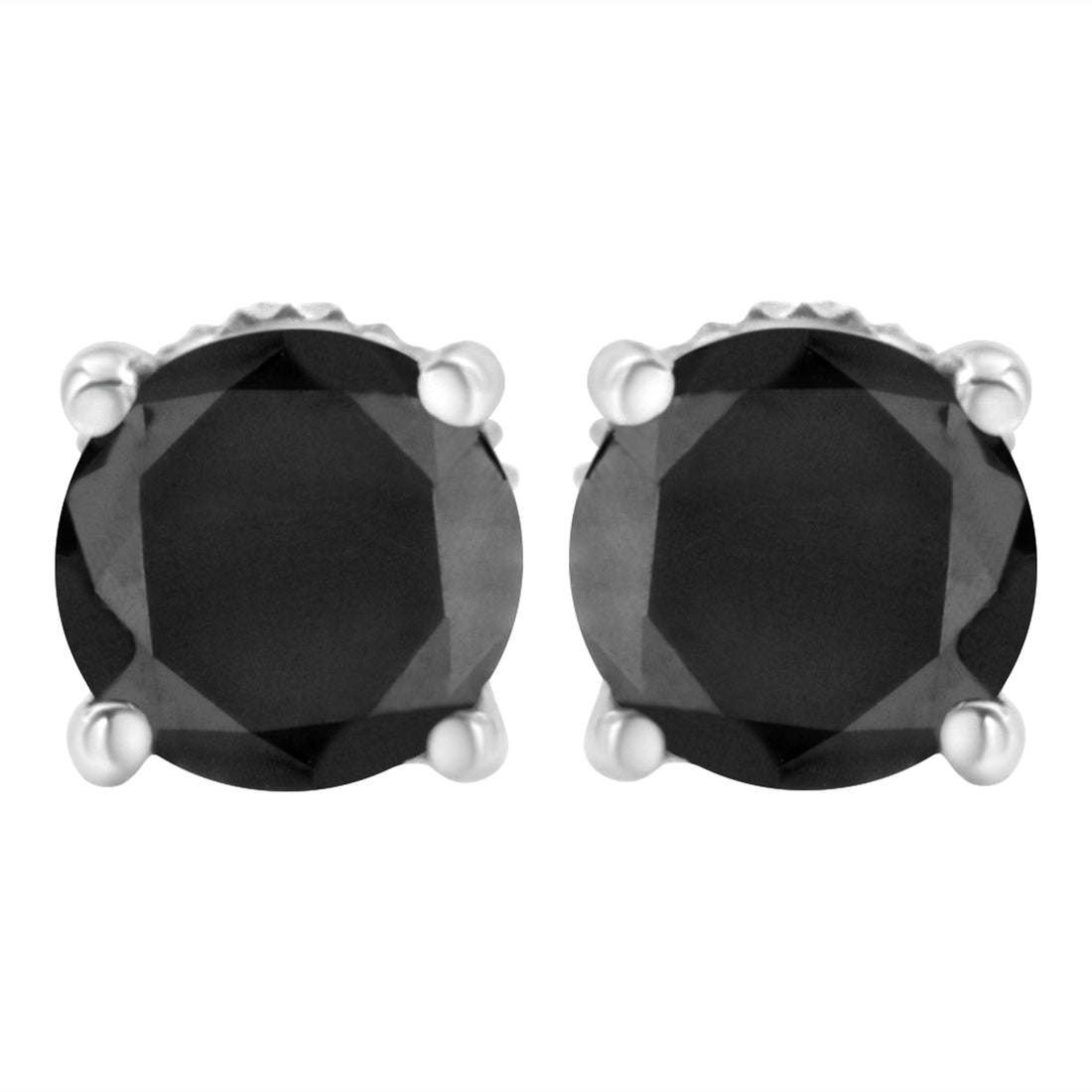 .925 Sterling Silver 2.00 Cttw Round Brilliant-Cut Black Diamond Classic 4-Prong Stud Earrings with Screw Backs (Fancy Color-Enhanced, I2-I3 Clarity) by Bids.com