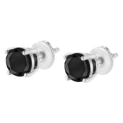 14K White Gold 2.00 Cttw Round Brilliant-Cut Black Diamond Classic 4-Prong Stud Earrings with Screw Backs (Fancy Color-Enhanced, I2-I3 Clarity) by Bids.com