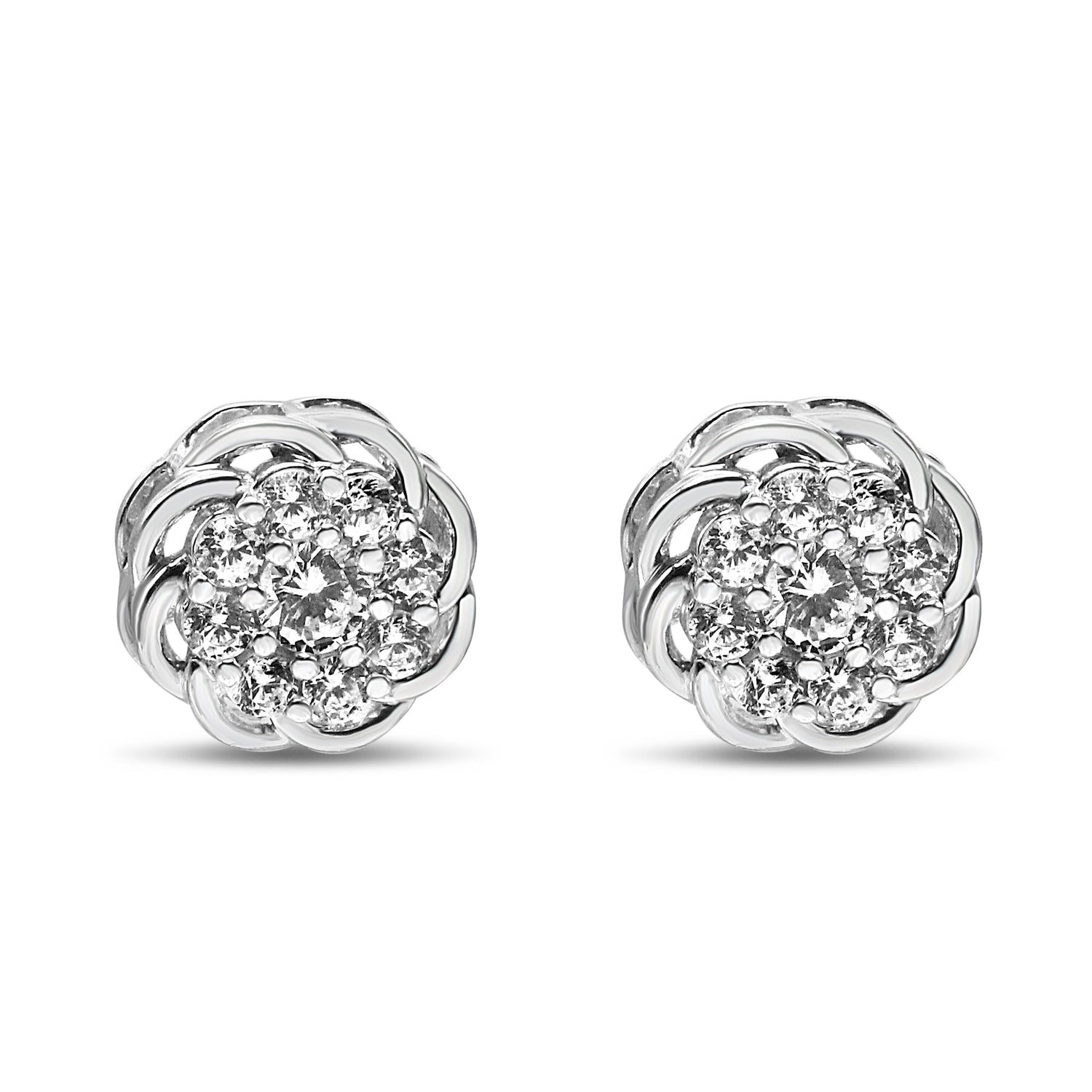 .925 Sterling Silver 1/2 Cttw Round Diamond Cluster Openwork Floral Halo Stud Earrings (I1-I2 Clarity, I-J Color) by Bids.com