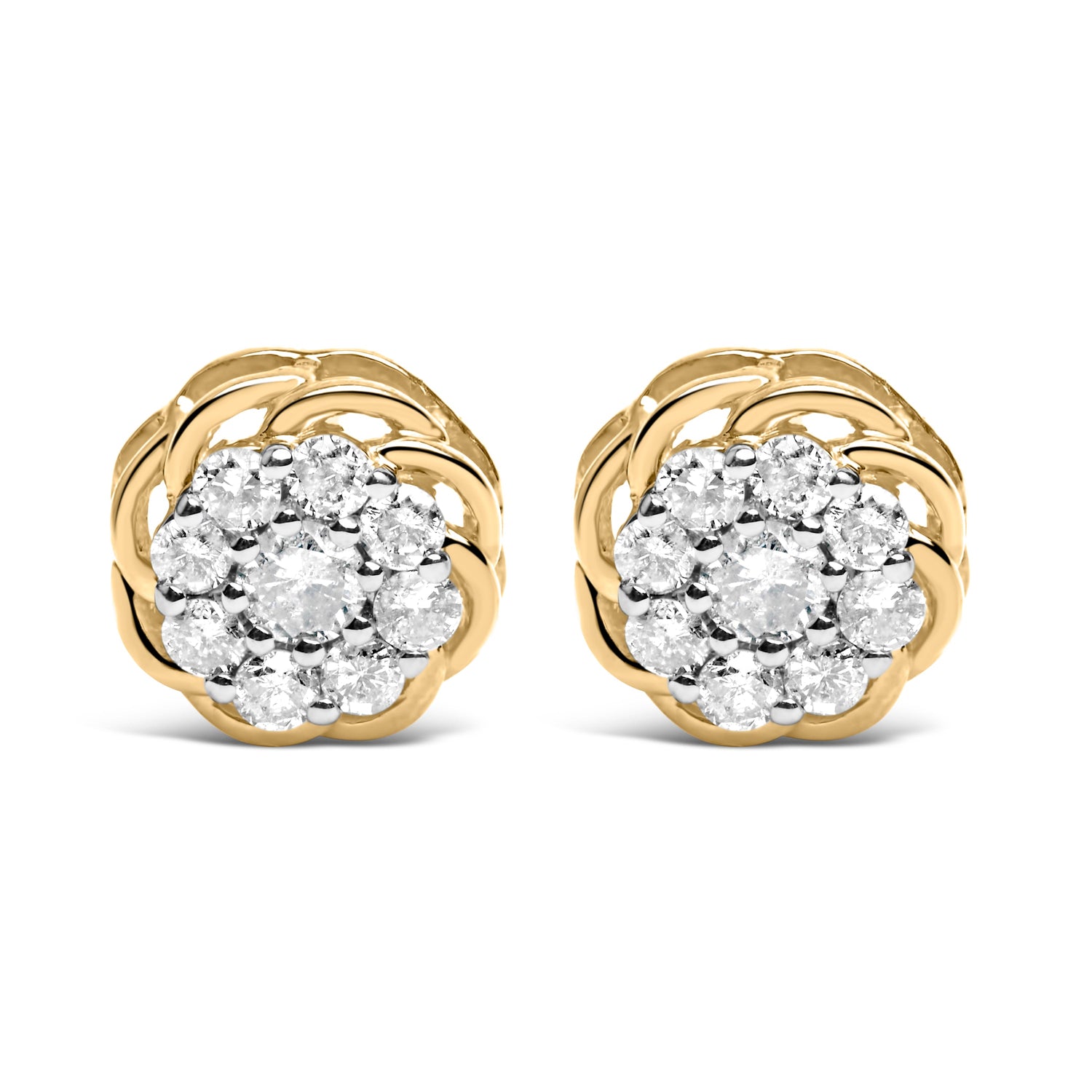 10K Yellow Gold Plated .925 Sterling Silver 1/2 Cttw Diamond Cluster Stud Earrings (J-K Color, I2-I3 Clarity)  DestGlow