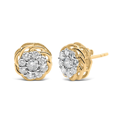 10K Yellow Gold Plated .925 Sterling Silver 1/2 Cttw Diamond Cluster Stud Earrings (J-K Color, I2-I3 Clarity)  DestGlow