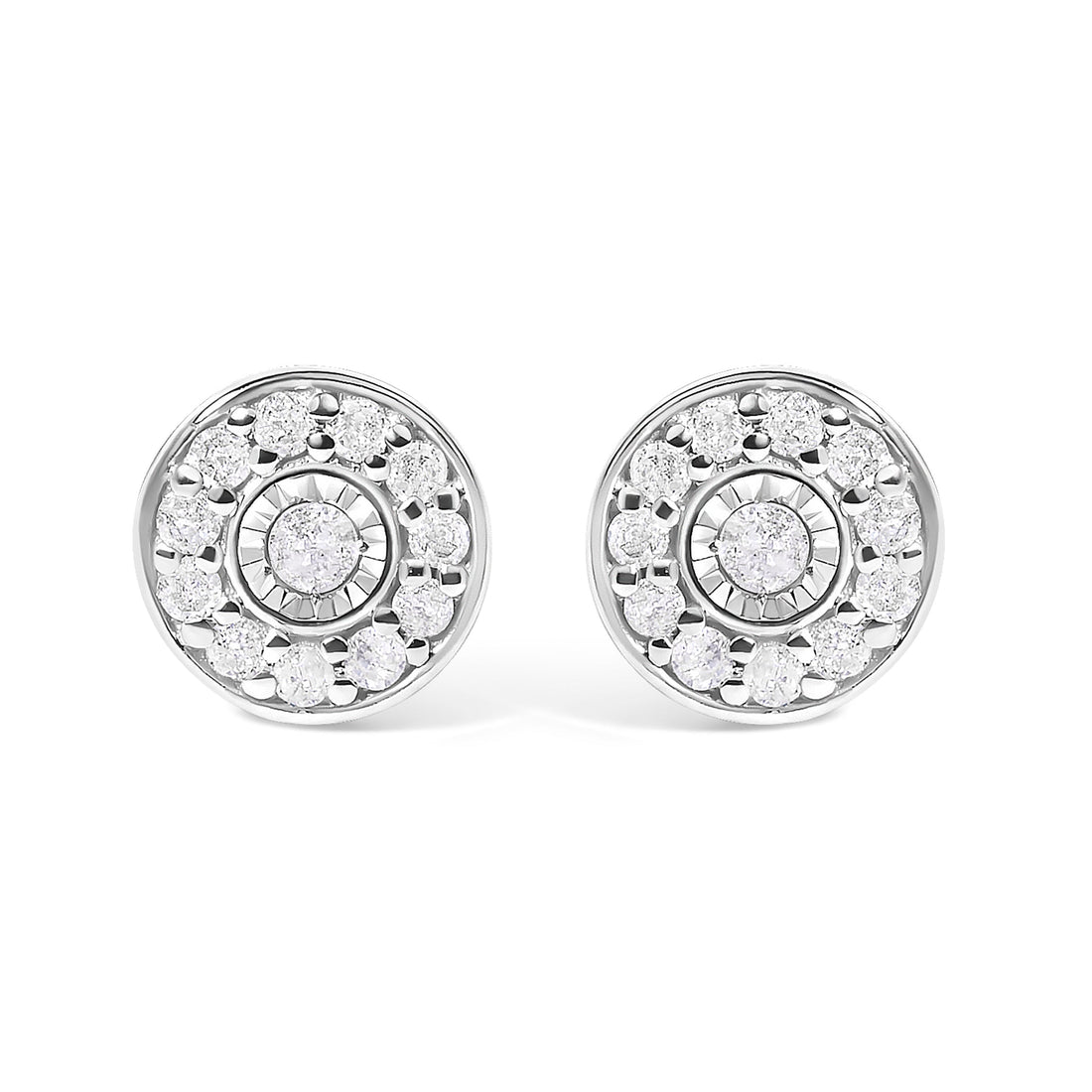 .925 Sterling Silver 1/4 Cttw Diamond Miracle Set Solitaire with Halo Stud Earrings  DestGlow