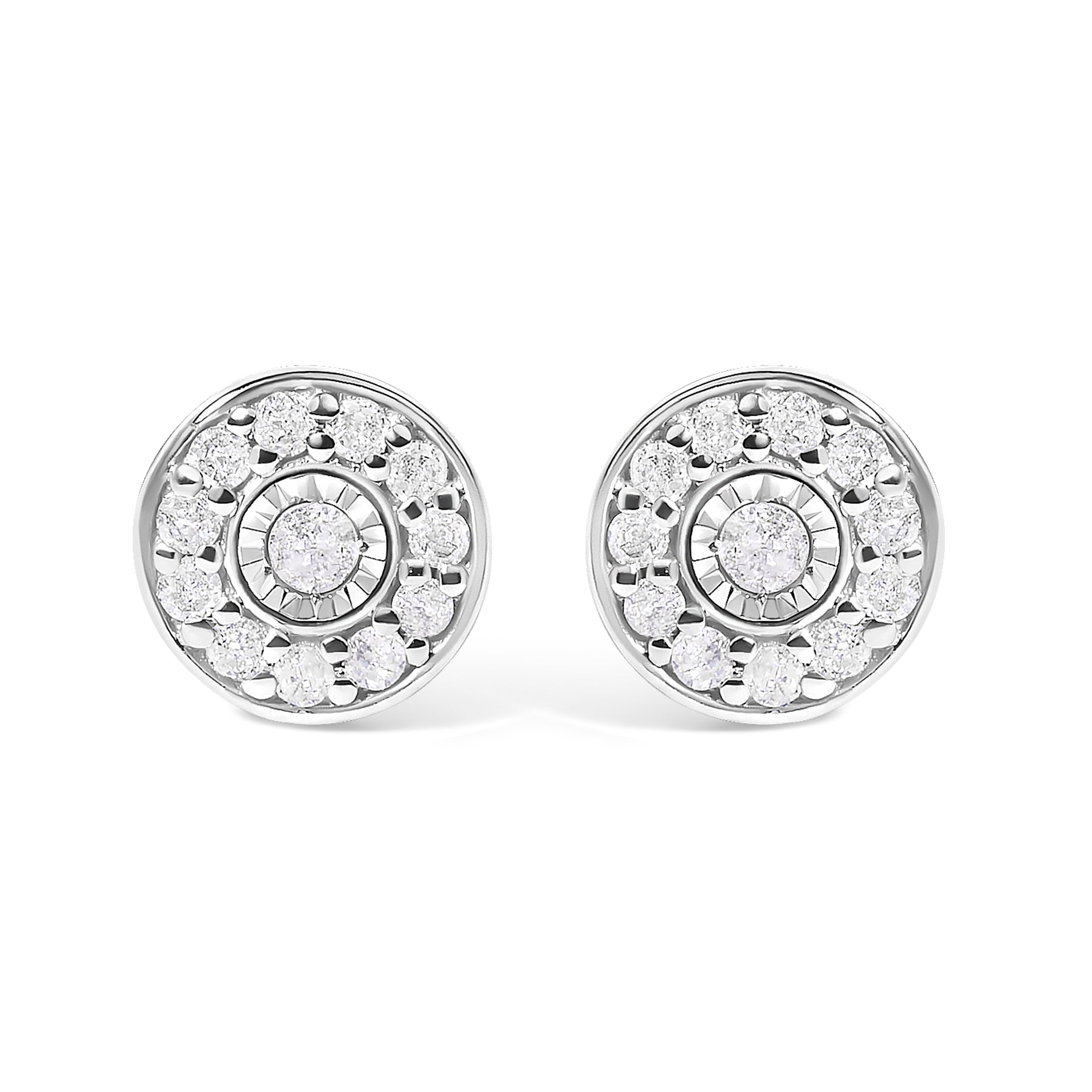 .925 Sterling Silver 1/4 Cttw Diamond Miracle Set Solitaire with Halo Stud Earrings  DestGlow