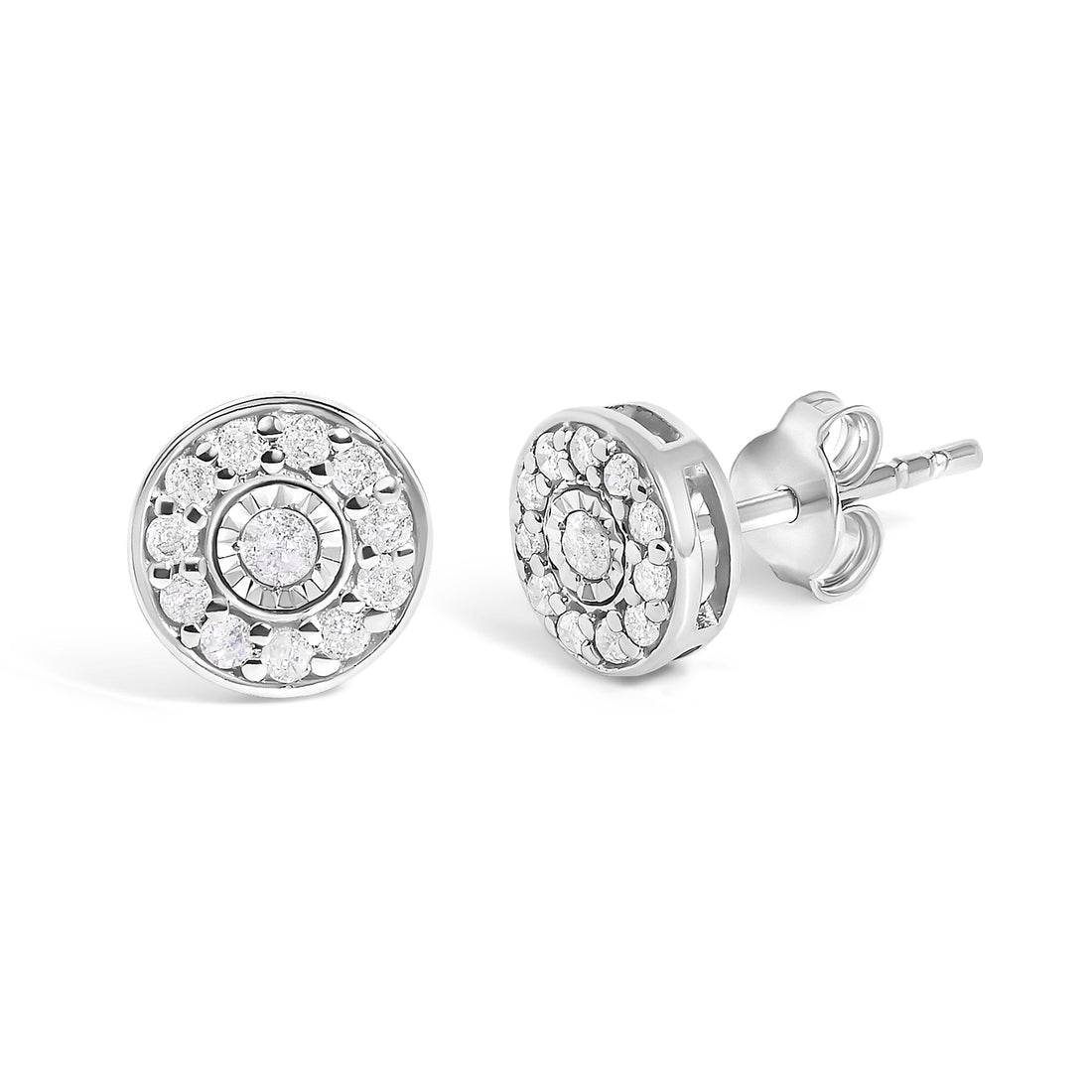 .925 Sterling Silver 1/4 Cttw Diamond Miracle Set Solitaire with Halo Stud Earrings  DestGlow