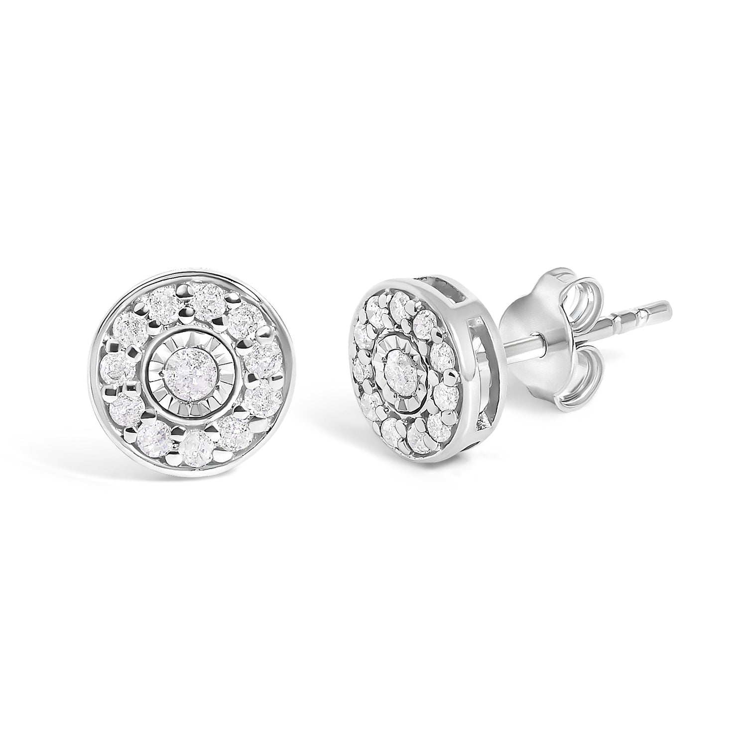 .925 Sterling Silver 1/4 Cttw Diamond Miracle Set Solitaire with Halo Stud Earrings  DestGlow