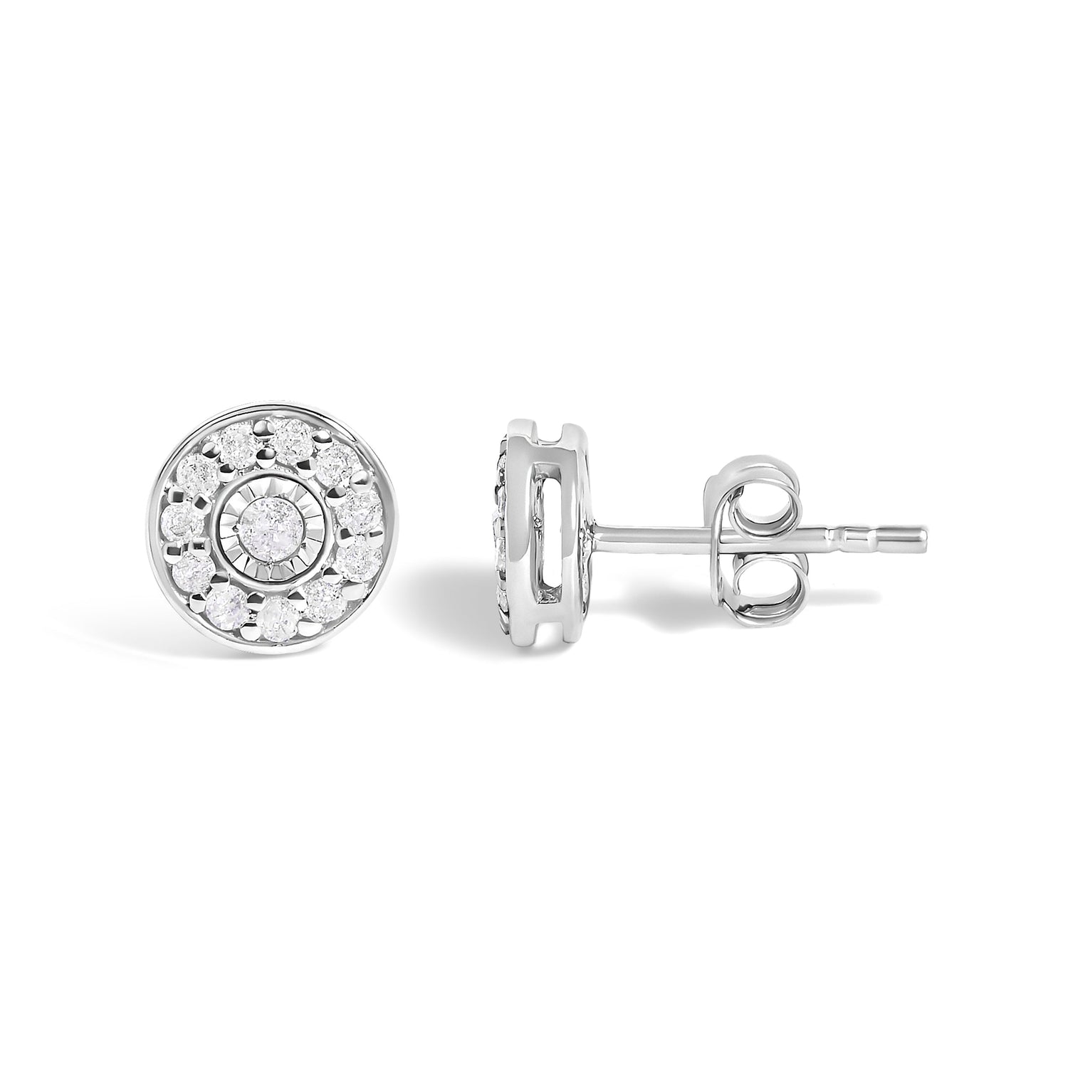 .925 Sterling Silver 1/4 Cttw Diamond Miracle Set Solitaire with Halo Stud Earrings  DestGlow
