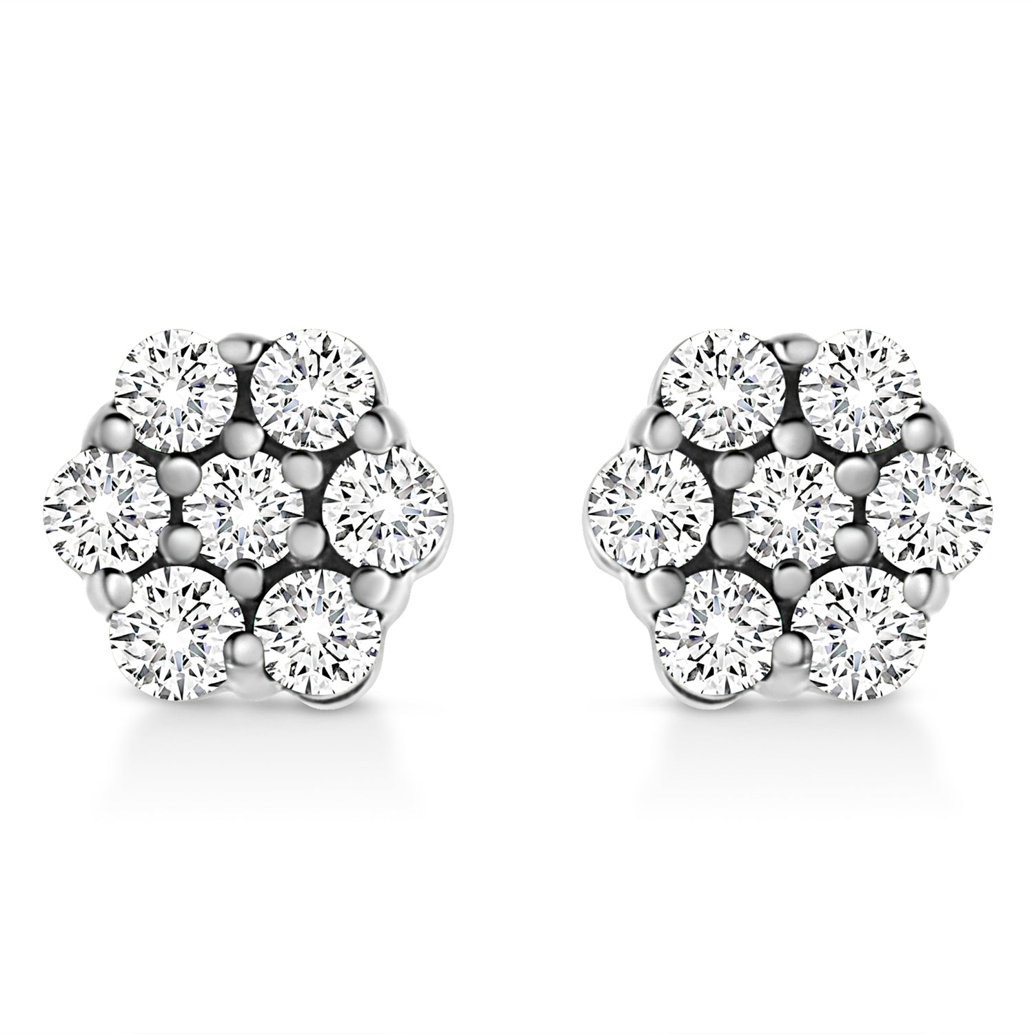 14K White Gold 1/2 Cttw Prong Set Round-Cut Diamond Flower Stud Earring (H-I Color, I1-I2 Clarity) by Bids.com