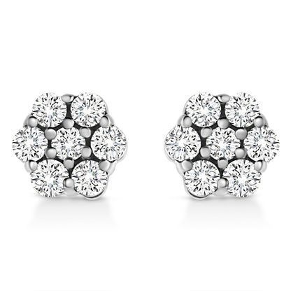 14K White Gold 1/2 Cttw Prong Set Round-Cut Diamond Flower Stud Earring (H-I Color, I1-I2 Clarity) by Bids.com
