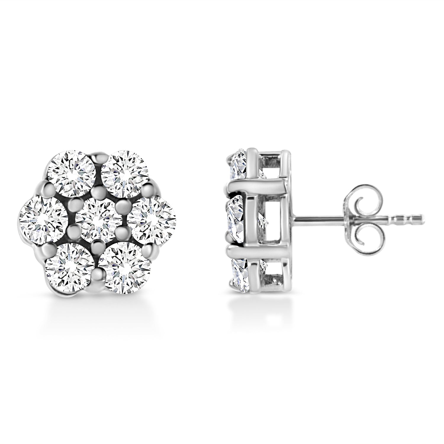 14K White Gold 1/2 Cttw Prong Set Round-Cut Diamond Flower Stud Earring (H-I Color, I1-I2 Clarity) by Bids.com