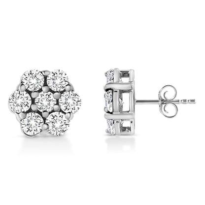 14K White Gold 1/2 Cttw Prong Set Round-Cut Diamond Flower Stud Earring (H-I Color, I1-I2 Clarity) by Bids.com