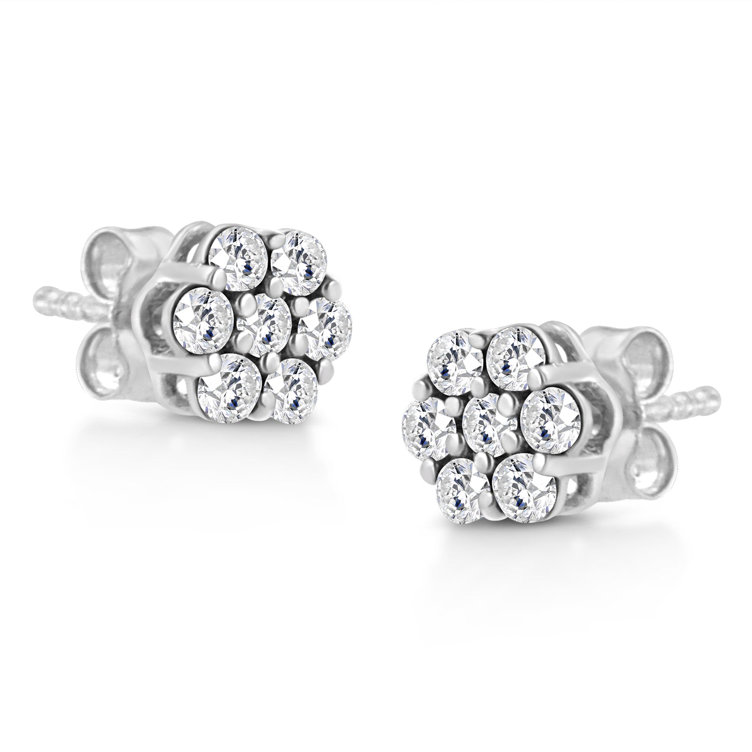 14K White Gold 1/2 Cttw Prong Set Round-Cut Diamond Flower Stud Earring (H-I Color, I1-I2 Clarity) by Bids.com