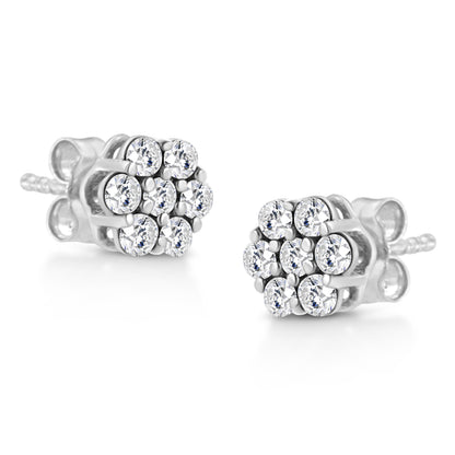 14K White Gold 1/2 Cttw Prong Set Round-Cut Diamond Flower Stud Earring (H-I Color, I1-I2 Clarity) by Bids.com