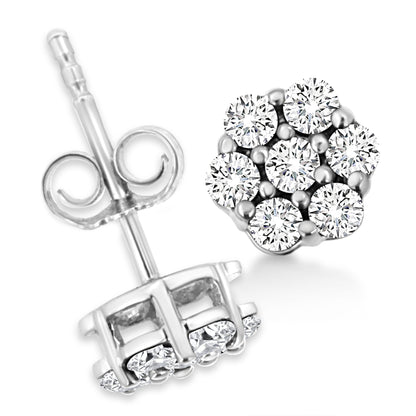 14K White Gold 1/2 Cttw Prong Set Round-Cut Diamond Flower Stud Earring (H-I Color, I1-I2 Clarity) by Bids.com