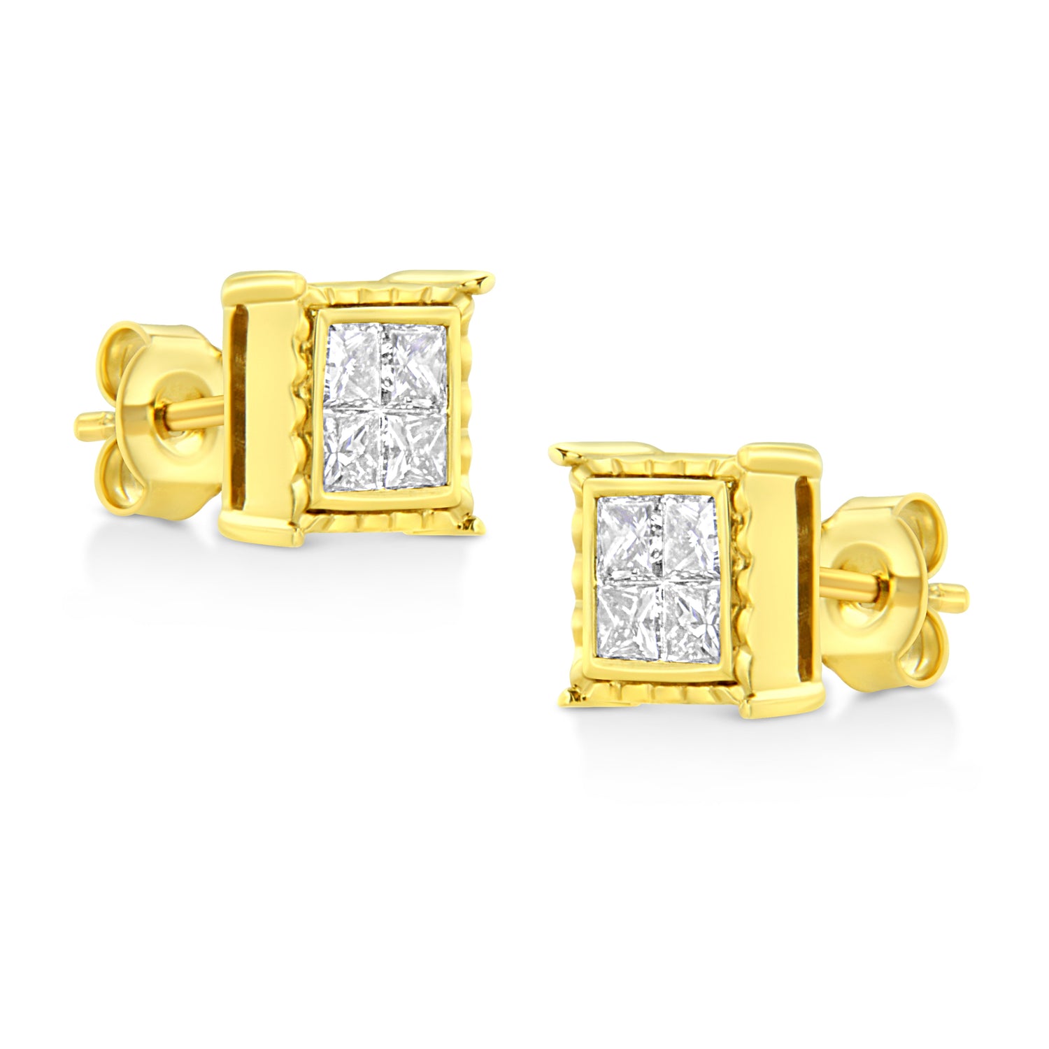14K Yellow Gold 1.0 Cttw Invisible Set Princess-Cut Diamond Composite 8 Stone Stud Earrings (I-J Color, SI1-SI2 Clarity) by Bids.com