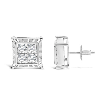 14K White Gold 2.00 Cttw Invisible Set Princess-Cut Lab Grown Diamond Wavy Quad Stud Earrings by Bids.com