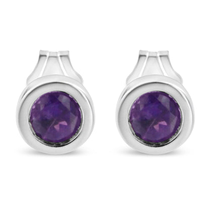 .925 Sterling Silver Bezel Set 3.5mm Created Red Ruby Gemstone Solitaire Stud Earrings by Bids.com