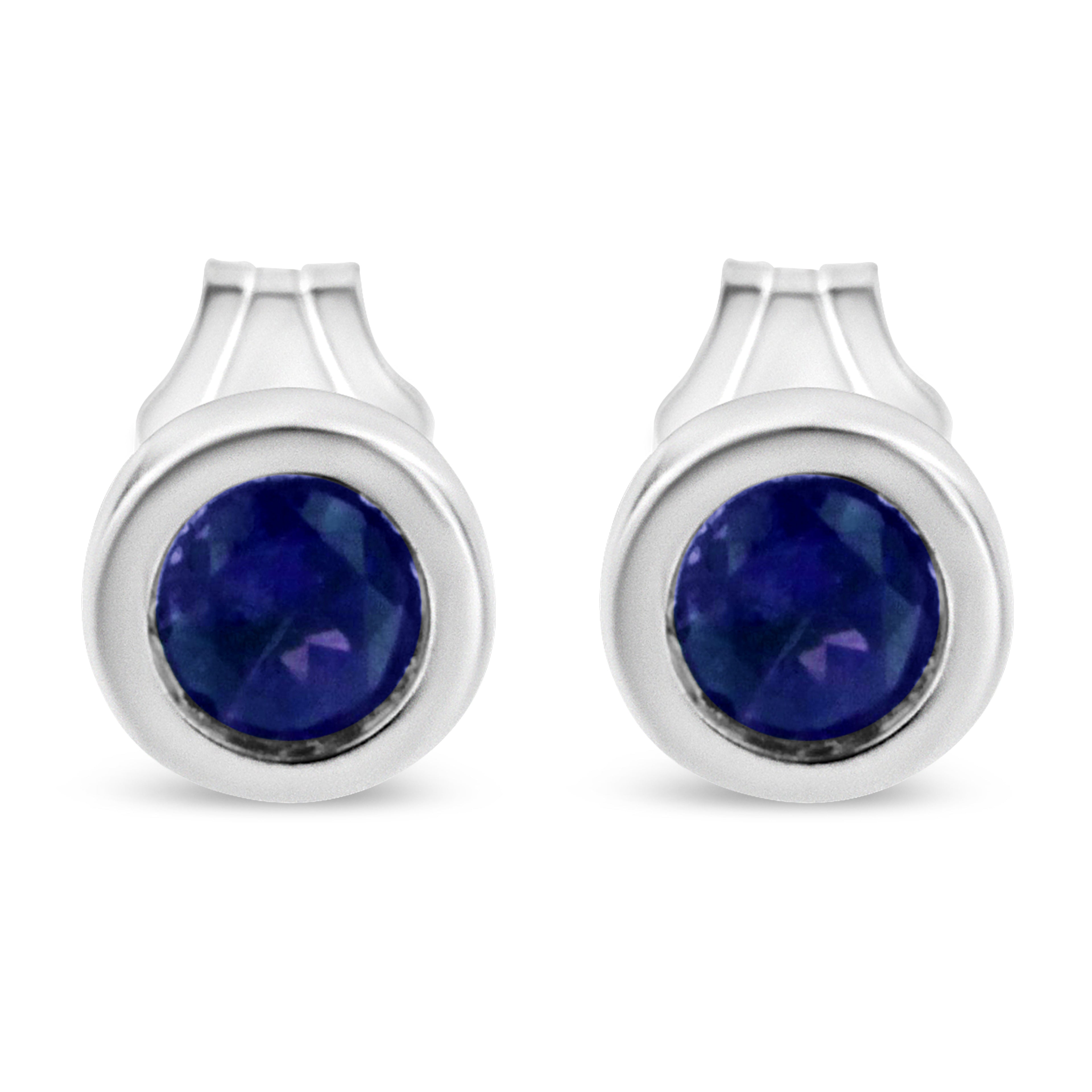 .925 Sterling Silver Bezel Set 3.5mm Created Red Ruby Gemstone Solitaire Stud Earrings by Bids.com
